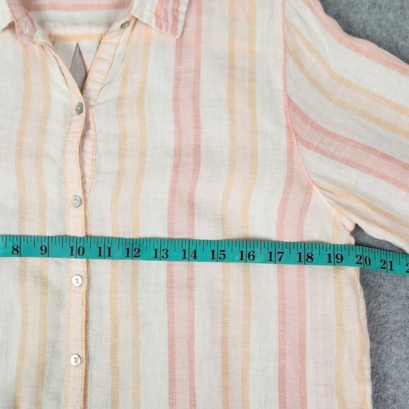 ANTIBES BLANC Linen Tunic Length Top Women Sz Medium Roll Tab Sleeves TINY FLAW - Picture 9 of 11